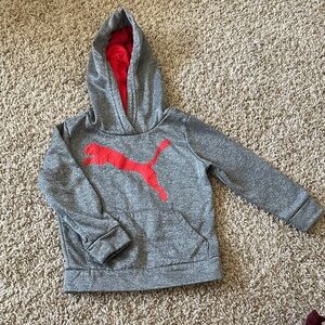 Puma Kids Gray Hoodie with Vibrant Red Logo